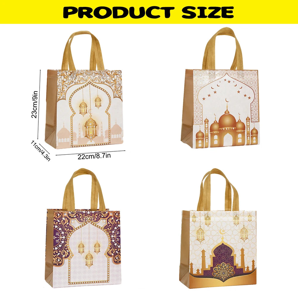 6/12pcs Eid Mubarak Non-Woven Gift Bags with Handle Ramadan Gift Packaging Bag Ramadan Kareem Decor Islamic Festival Party Favor