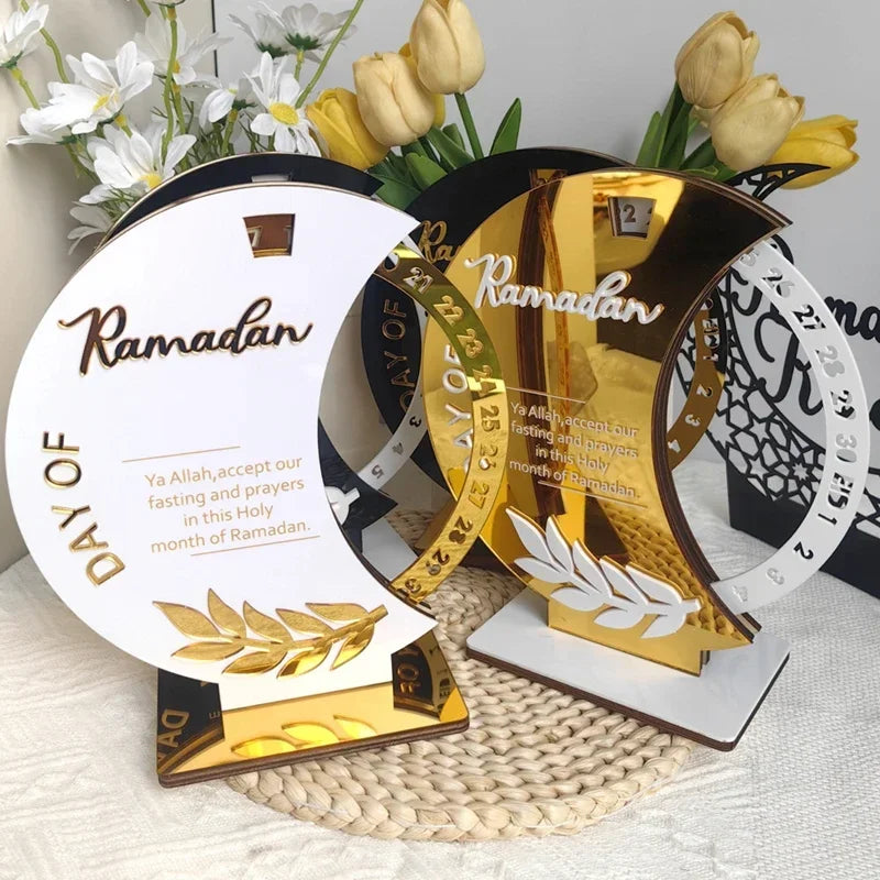 Rotatable Ramadan Countdown Advent Calendar with Base Eid Mubarak Table Ornament Islamic Muslim Party Decoration Kids Gift