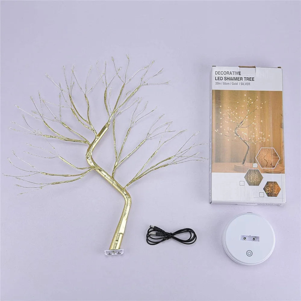 Light Tree Table Top LED Shimmery Tree Light USB/Battery-Powered Touch Switch Night Light Branch Lights for Holiday Home Decor