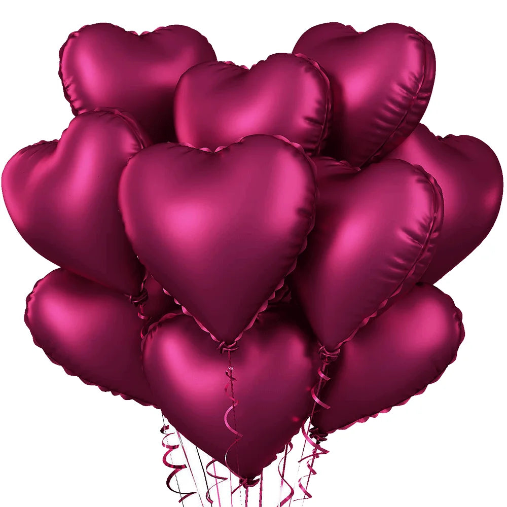 Red Heart-Shaped Balloon Metallic Burgundy Bow Balloon Set 10pcs Heart Foil Balloon Valentine's Day Wedding Birthday Party Decor