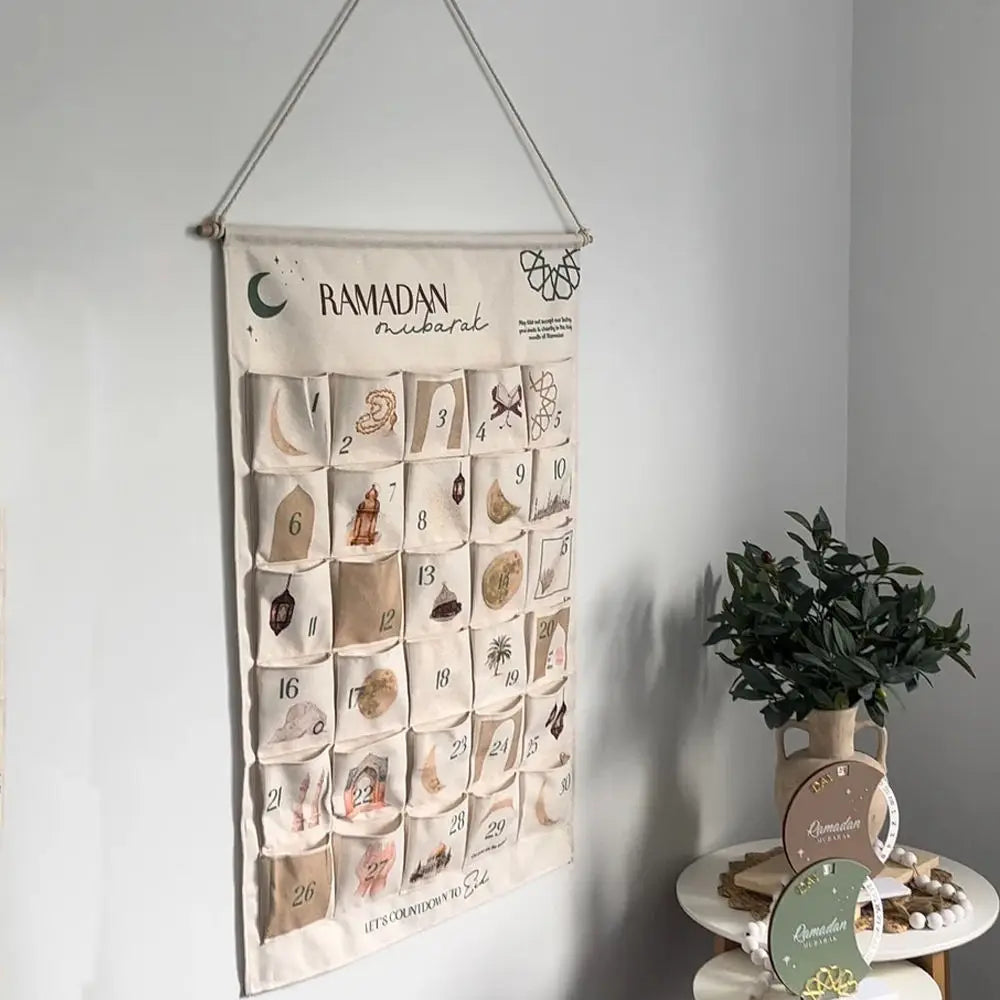 Ramadan Advent Calendar for Muslim Islamic Kid Kareem Wall Hanging Home Decoration 30 Day Countdown Calendar Eid Ornament