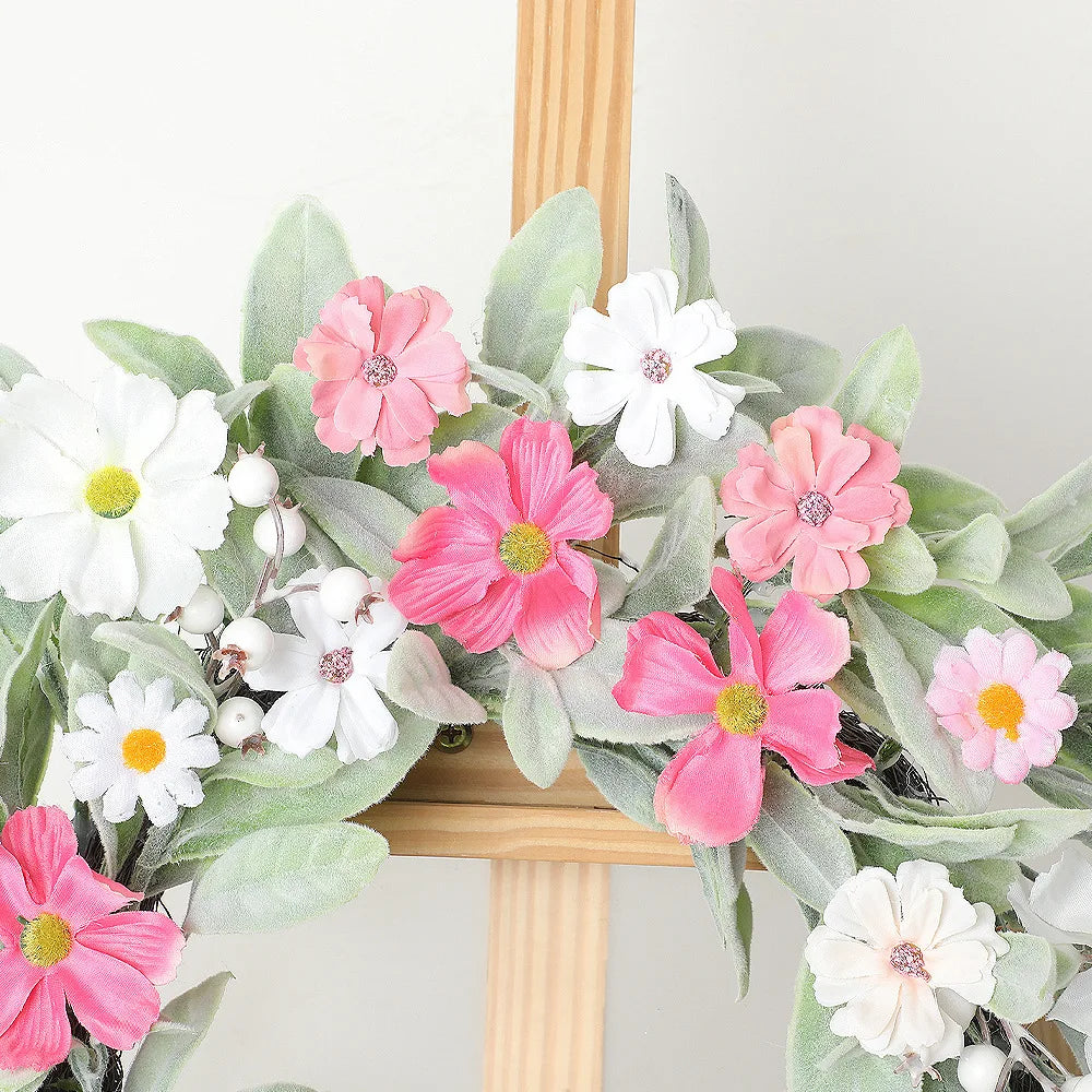YeeNanee Vibrant Wild Flowers Spring Wreaths for Front Door Artificial Daisy Tulip Lambs Ear Summer Wreath Home Wall Decoration