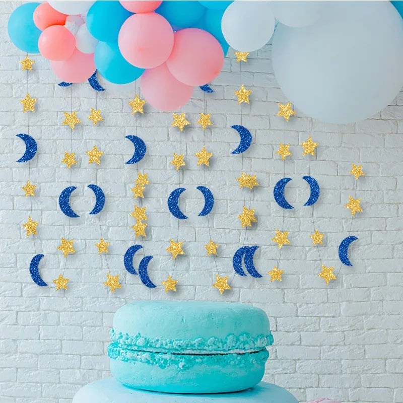 3M Moon Star Hanging Garlands Happy Eid Mubarak Day 2025 Ramadan Kareem Parti DIY Mid-Eastern Festival Home Muslim Party DIY
