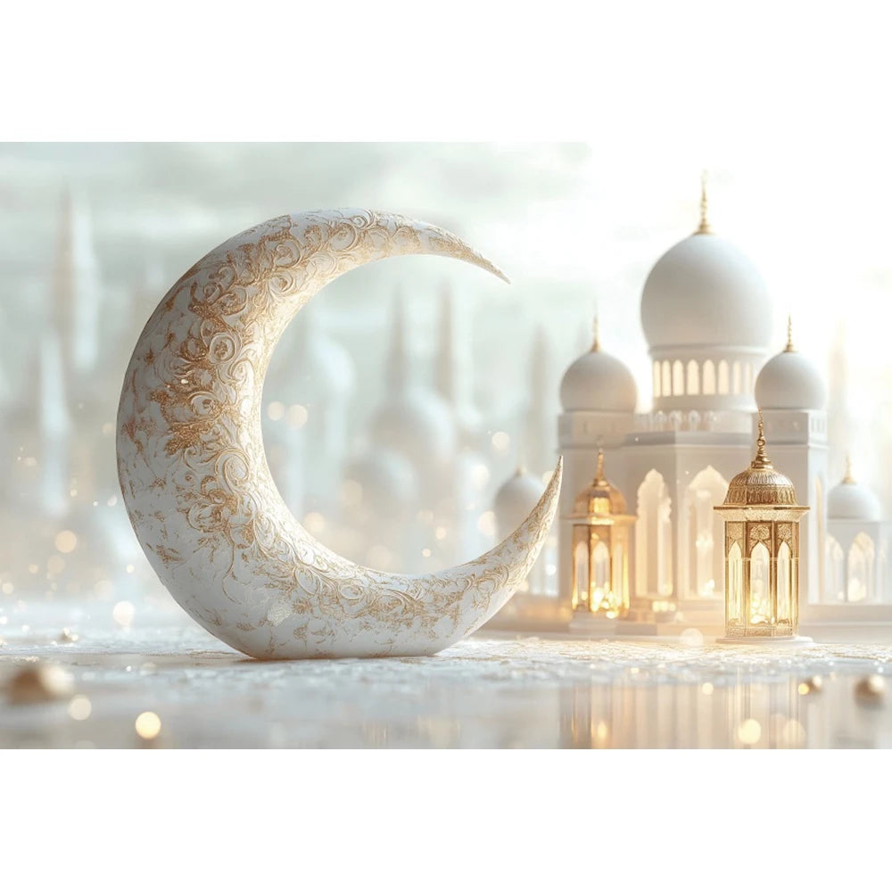 Eid Mubarak Backdrop Islamic Mosque Ramadan Aladdin Moroccan Golden Moon Lantern 2026Muslim Kareem Al Fitr Festival Photo Banner