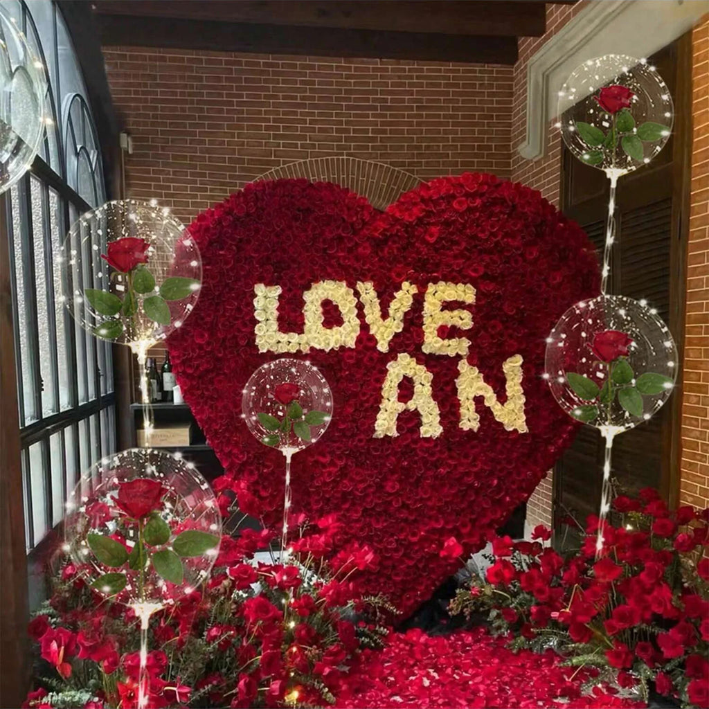 LED light rose bouquet transparent wave balloon, suitable for weddings, anniversaries, birthdays, Valentine's Day, bridal shower