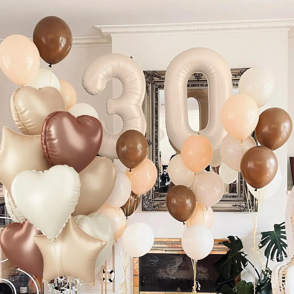 Caramel/Chocolate/Cream Number Balloon Star Heart Foil Helium Ball Kids Adult Girl Birthday Wedding Anniversary Party Decoration