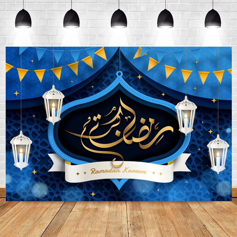 Ramadan Kareem Backdrop Eid Mubarak Party Lantern Flower Moon Islamic Family Party Photography Background Decor Banner Poster