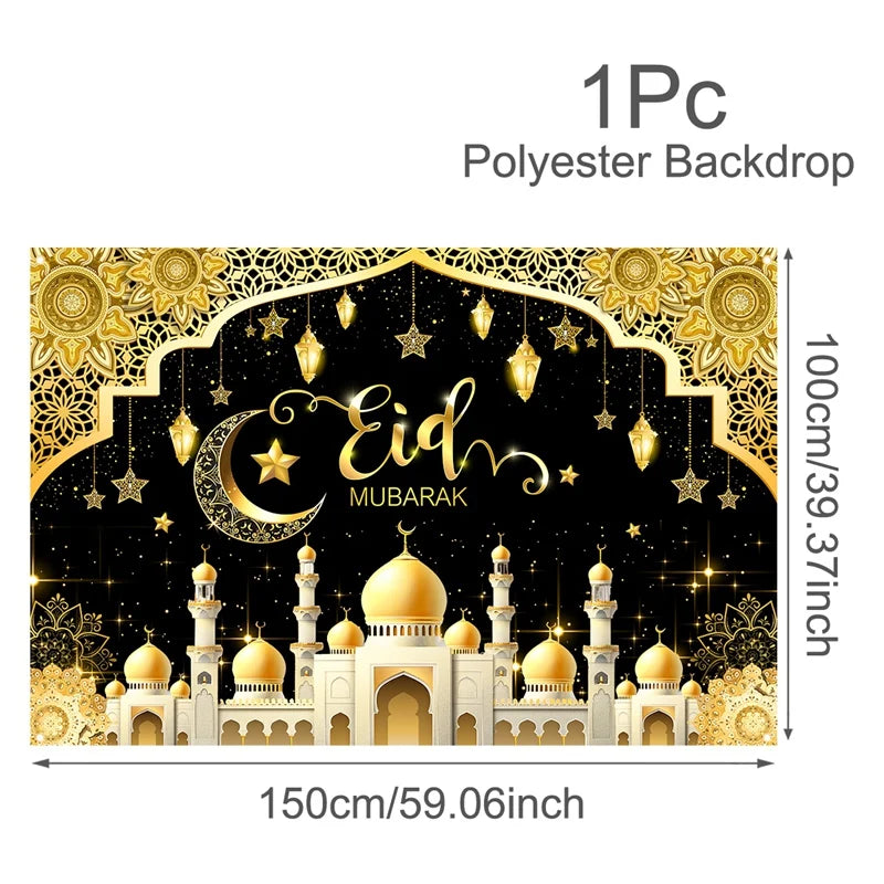 Eid Mubarak Backdrop Moon Star Castle Pattern Ramadan Decorations Banner for Home Islamic Muslim Party Supplies Eid Al-fitr Gift