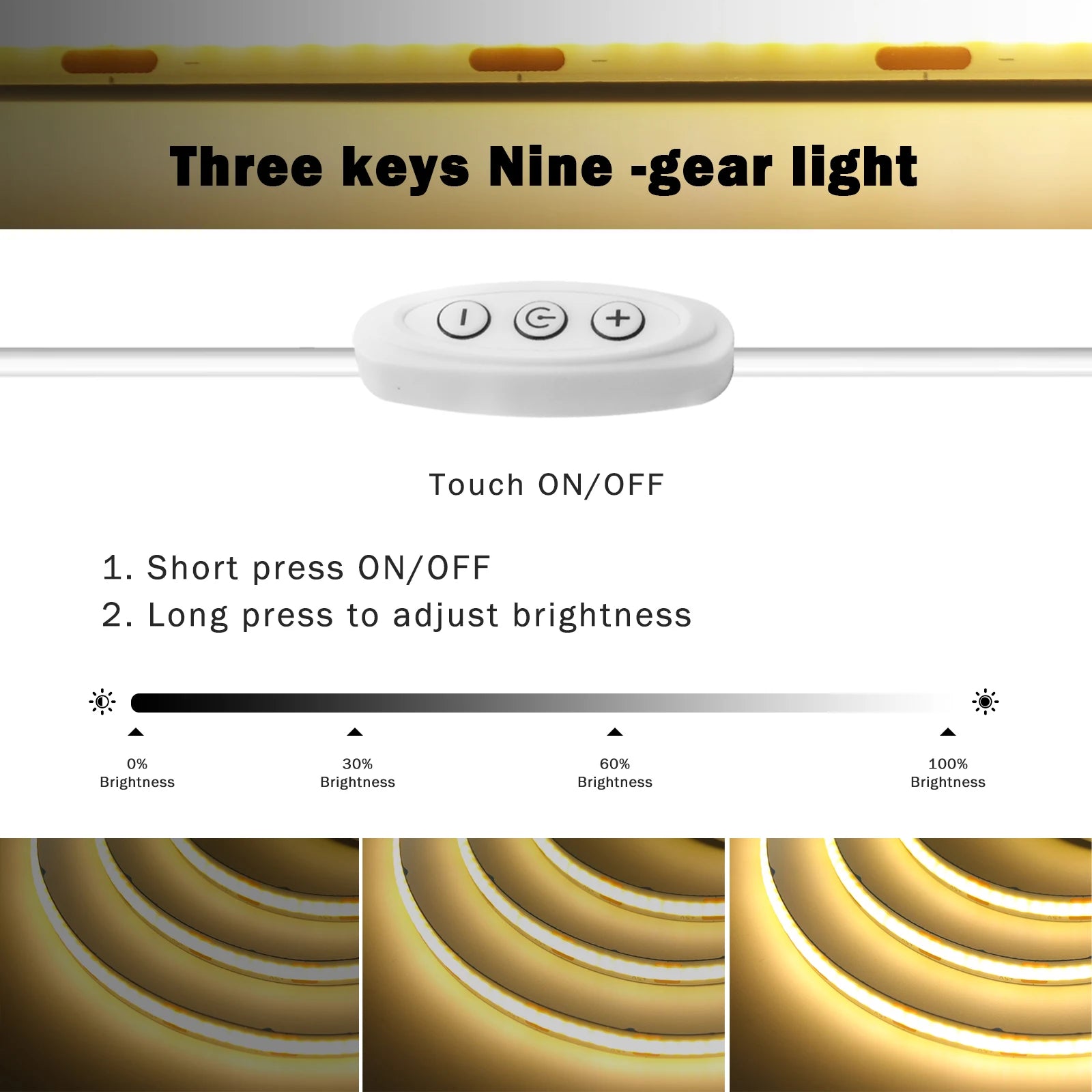 5V COB LED Light Strip With Touch Dimmer/ON OFF Switch/3Key Dimmer 320LEDs/M High Density LED Lamp Room Bar TV Backlight 9Colors