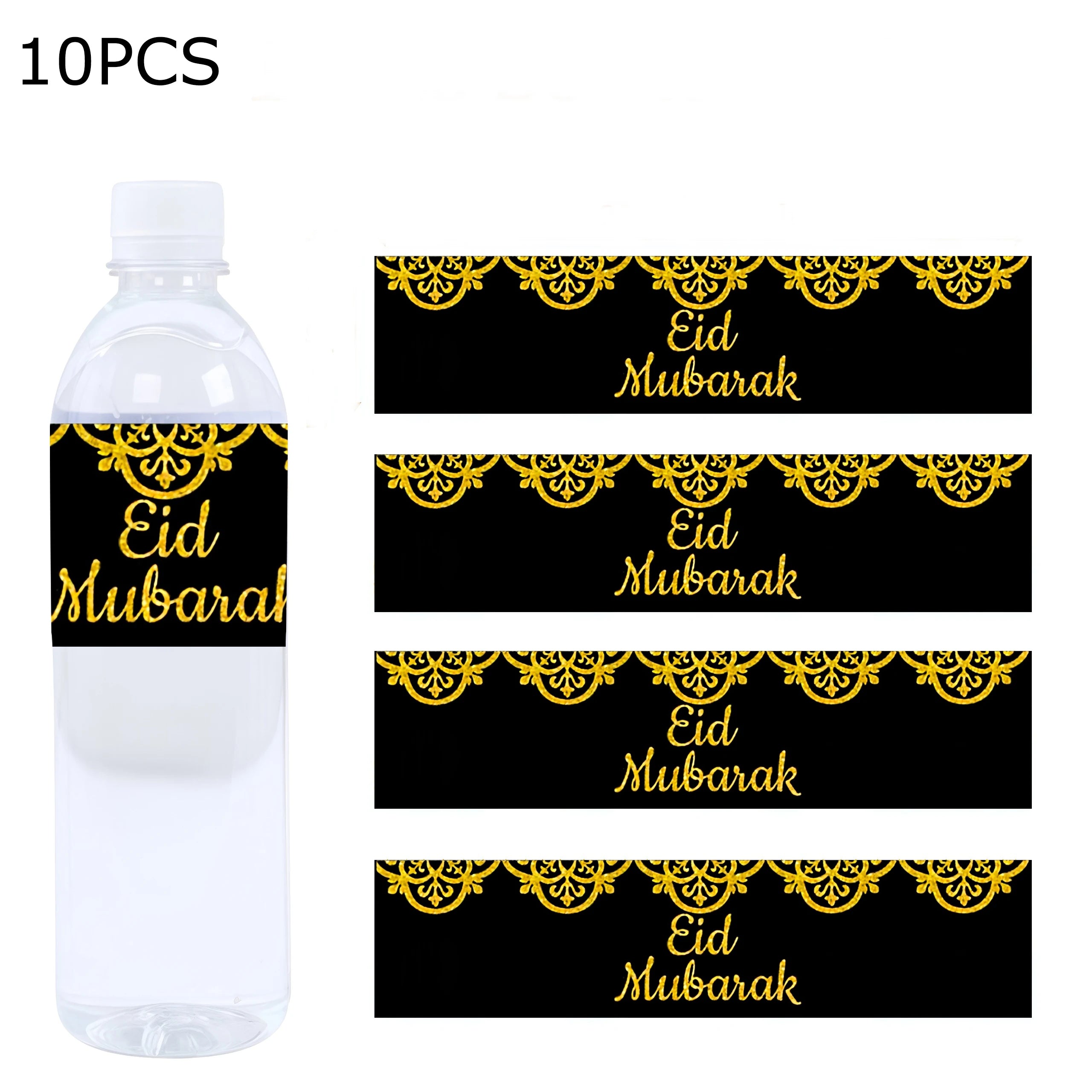 10pcs 2026 Eid Mubarak Water Bottle Stickers Self-Adhesive Labels for 2026 Ramadan Decoration Eid Party Supplies