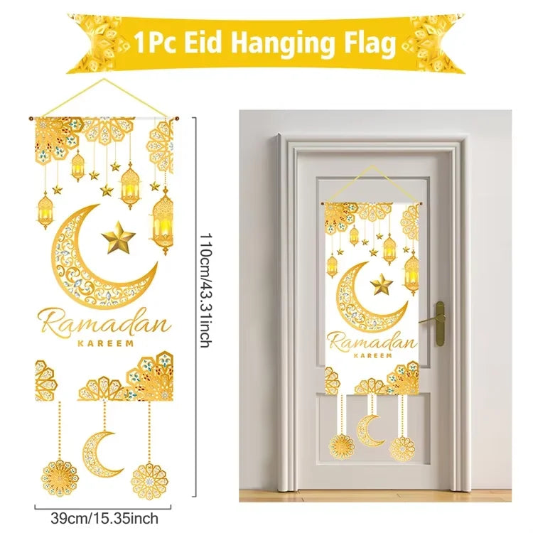 Eid Mubarak Decoration Hanging Flag Eid Mubarak Decor 2025 for Home Islamic Muslim Party Decor Ramadan Kareem Eid Al-Fitr Gift