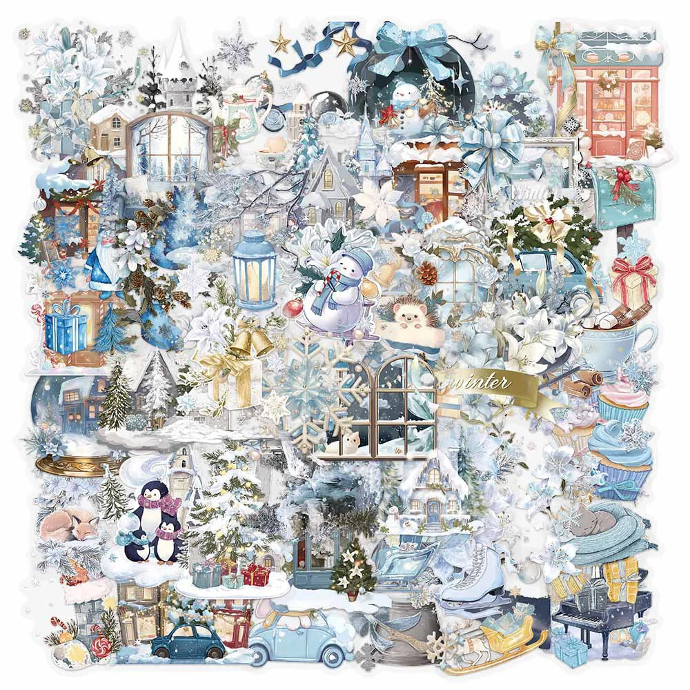 10/30/50pcs Cute Cartoon Winter Theme Stickers Transparent Vintage Aesthetic Graffiti Decals Luggage Notebook Phone Sticker Toy