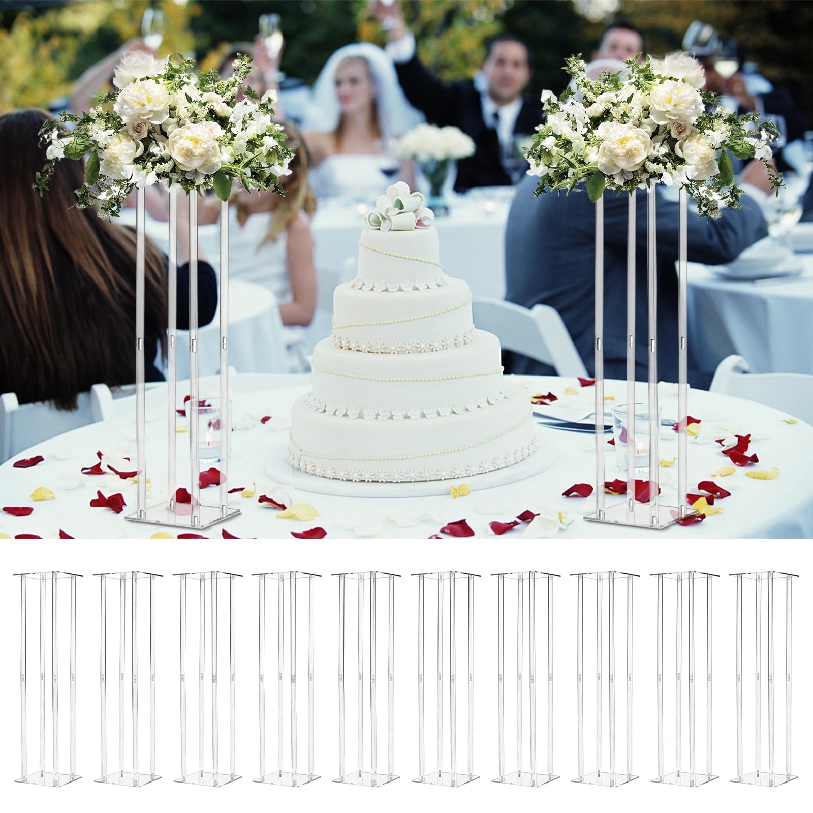 10x Rectangle Acrylic Vases Wedding Centerpiece Flower Stand Pedestal Clear Column For Birthday Party Home Decor 31.5 Inch