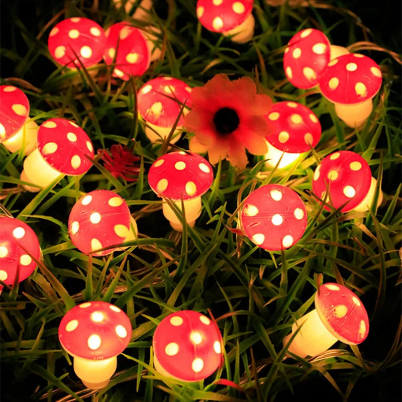 2025 Holiday Mushroom Led String Lights Indoor Room Decoration Battery Navidad Lights Party USB Warm Light Lovely 411
