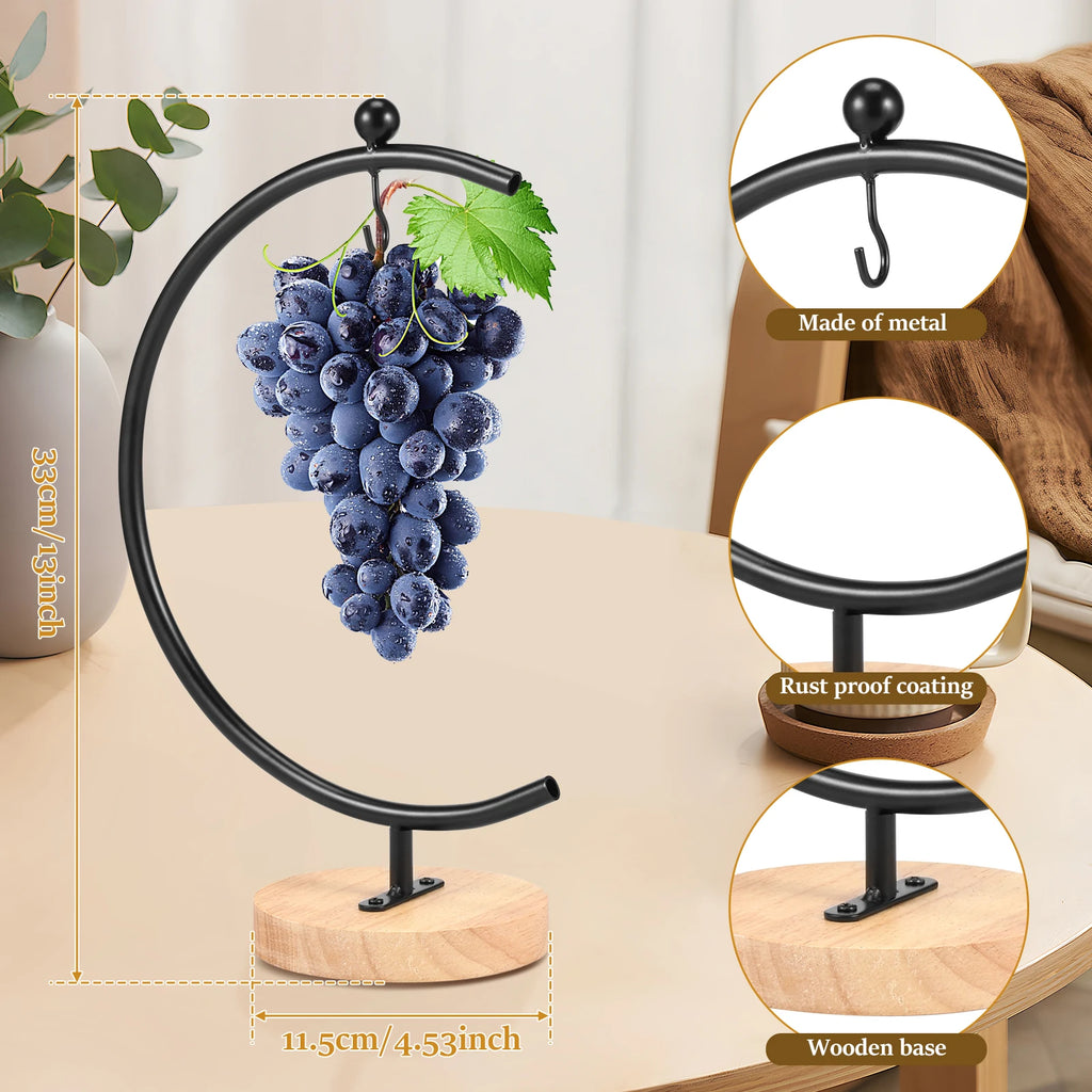 Banana Holder Stand Moon Shape Banana Hanger Rack Metal Fruit Hanger with Wood Base Stable Banana Hanger Stand Decorative
