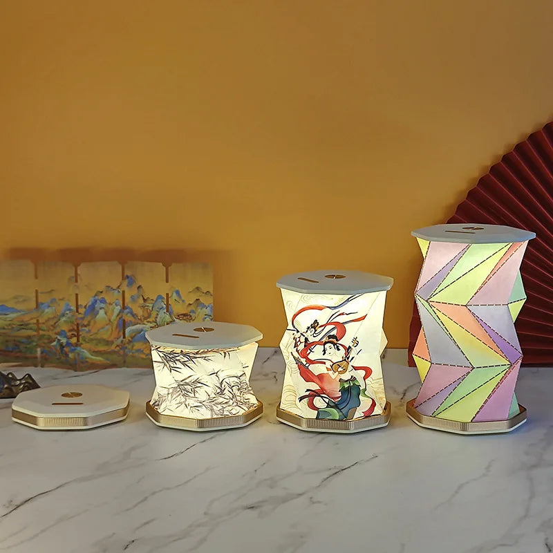 Mini Paper Lantern Night Light USB Charging Portable Foldable Book Lamp Bedroom Bedside Decor nightlight LED Table Light Gifts