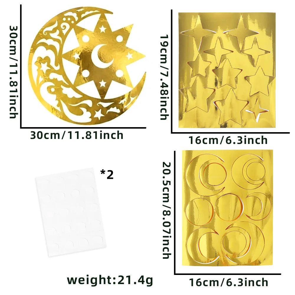Ramadan Eid Moon Festival Party Decor - Gold Hollow - Star Crescent Letter Wall & Window Stickers