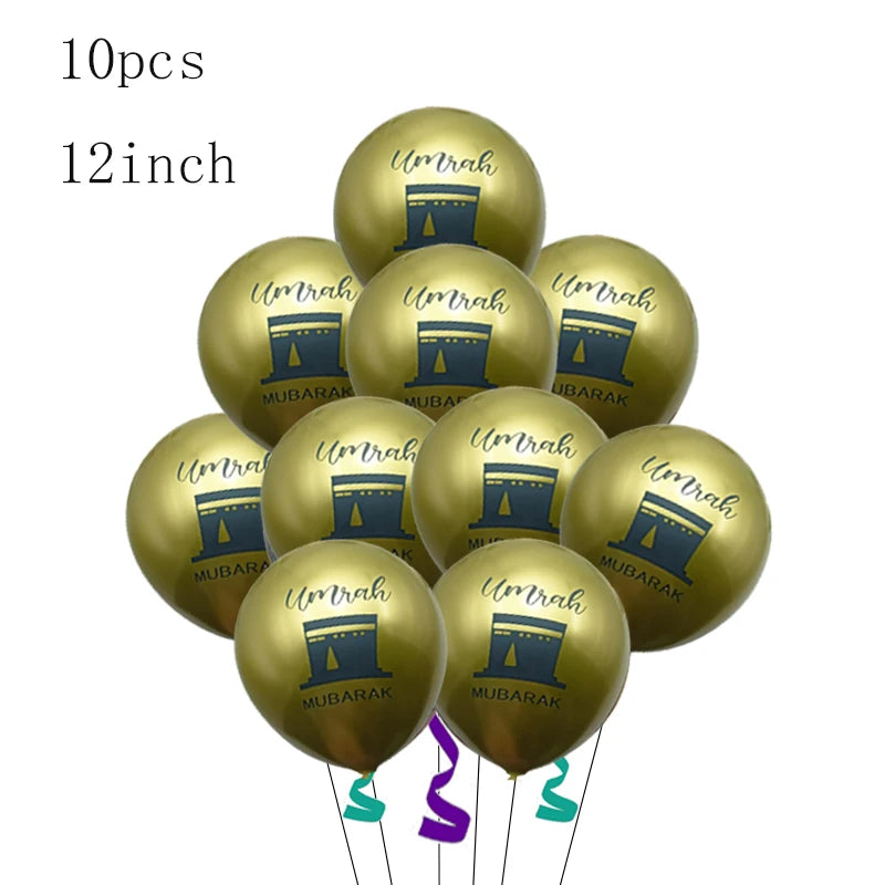 Black Gold Umrah Mubarak Latex Foil Balloon Eid Mubarak Islamic Muslim Ramadan Kareem Festival Party  Eid al Adha Decor Supplies