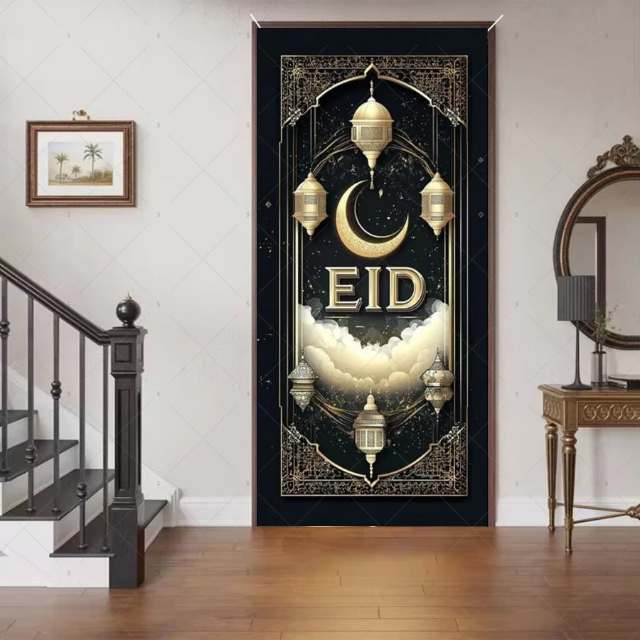 Ramadan Eid Door Cover Backdrop Supplies Moon Mosque Background Islamic Muslim Festival Theme Party Decoration Photography Props