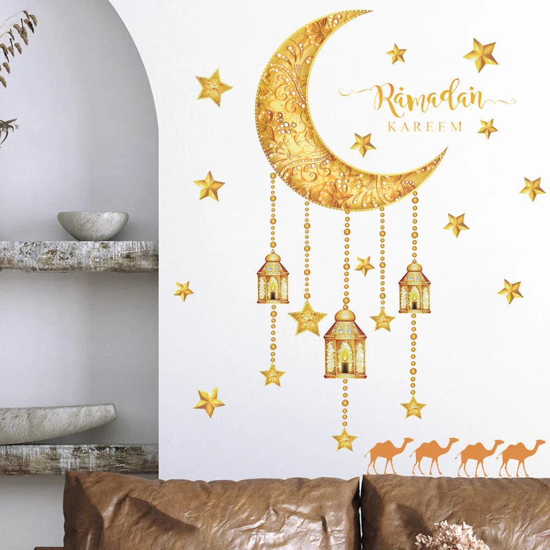 Eid Mubarak Window Sticker 2025 Ramadan Kareem Wall Sticker Muslim Islamic Festival Party Decoration Supplie Electrostatic Decal