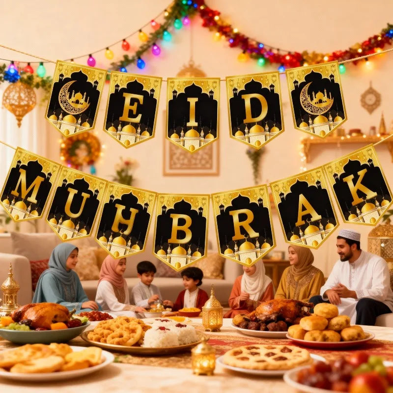 Vibrant Eid Party Decorations Ramadan Flags Banners Moon Star Hanging Decor for Creating A Festive Atmosphere in Home Yard