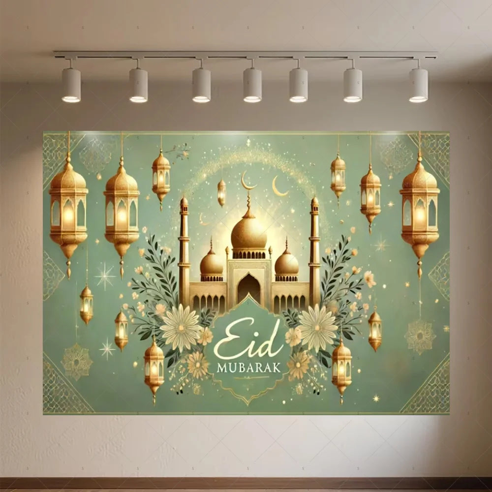 Background of The Moon Mosque Themed Party During Eid Fitr, Islamic Muslim Karim Ramadan Party Decoration Photography Background