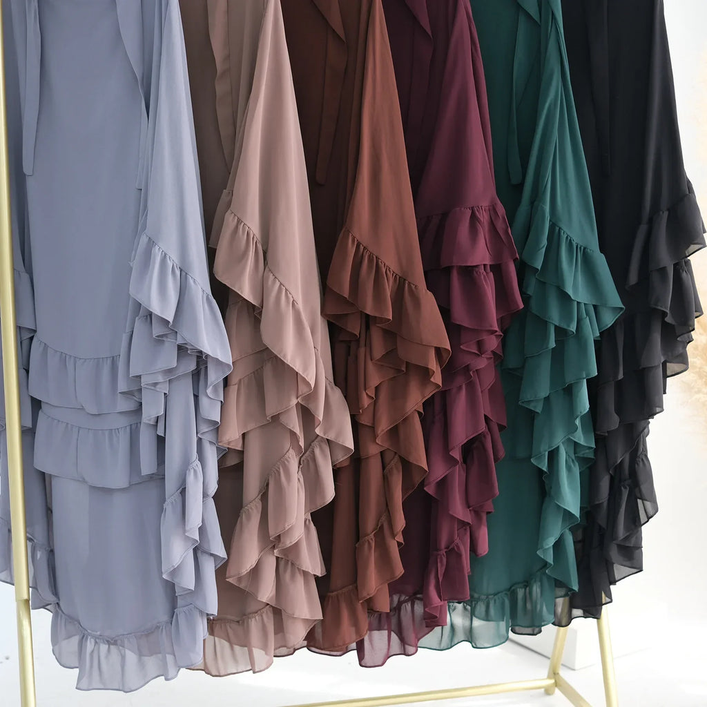 Ruffles Extra-long 2 Layers Chiffon Khimar, Sweet Muslim Women Hijab Scarf, Dubai Turk Islamic Clothing, Headscarf, Ramadan Eid