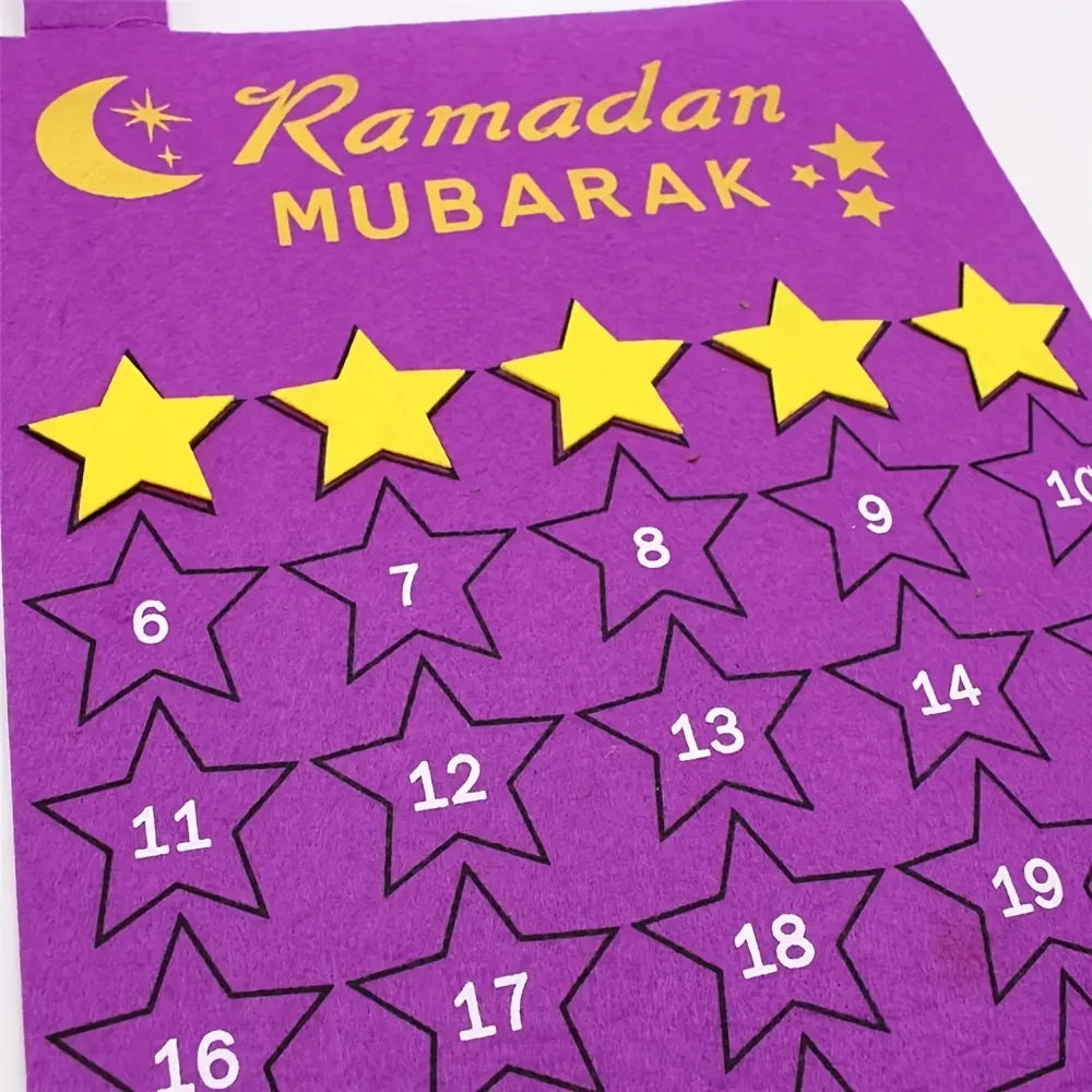 Ramadan Mubarak Countdown Calendar Felt Hanging Wall Decor Islamic Eid Home Decoration Ramadan Kareem Party Supplies