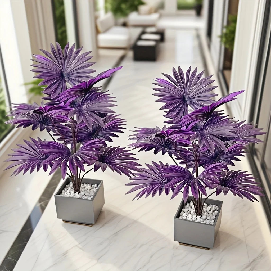 2pcs 12Leaves Purple Simulated Palm Trees Plants Realistic Artificial Trees Suitable Bedroom Outdoor Gothic Halloween Decora