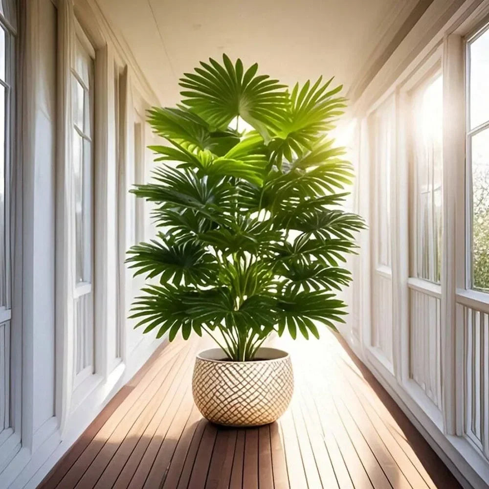 24-Leaves 31.5 Inch Artificial Fan-Leaf Sunflower Palm Tree – Large Fake Decorative Plant