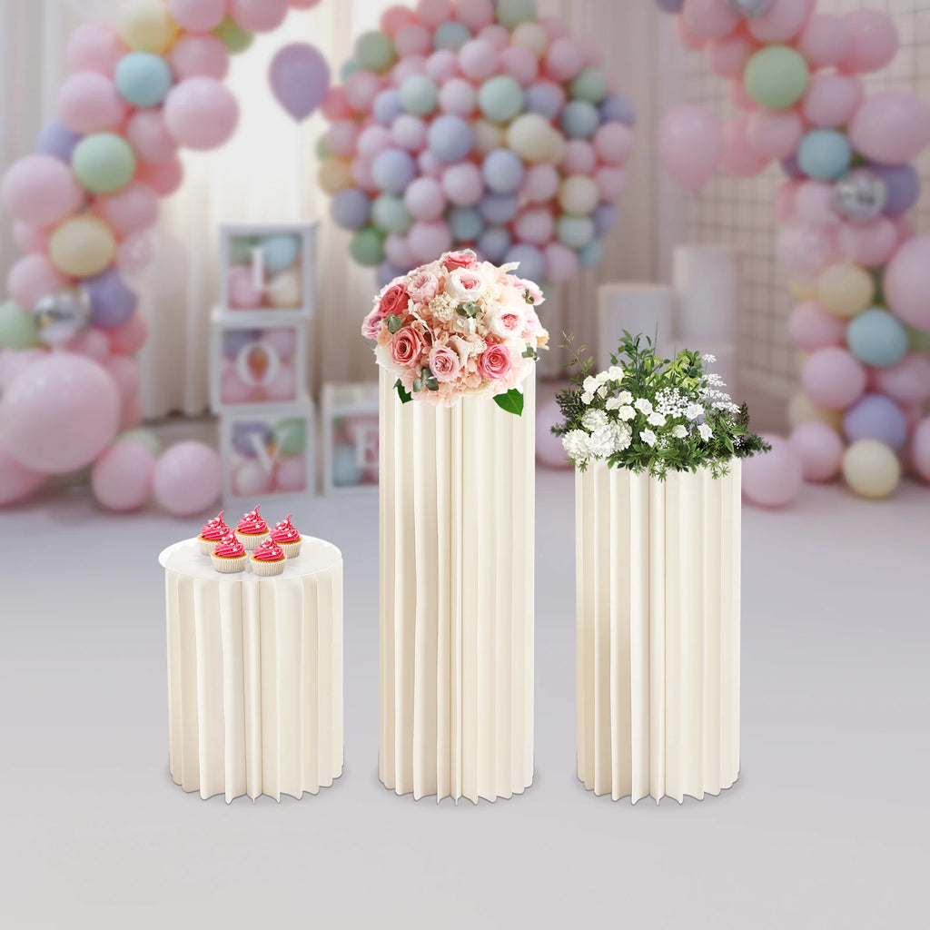 3Pcs Foldable Cardboard Flower Stands Wedding Centerpieces Cardboard Vases Round Pillars Pedestal Cake Stands for Wedding Party