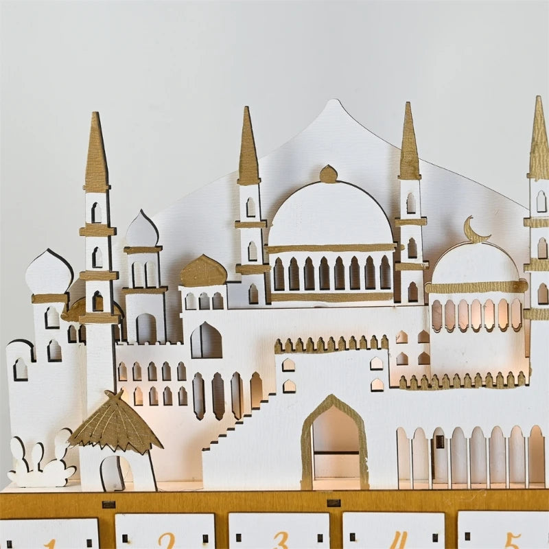 hot sale Islamics Home Decors Eid Countdown Calendar 30 Days Drawers LED Lighted Wood Ramadans Advent Calendar for Eid Mubarak