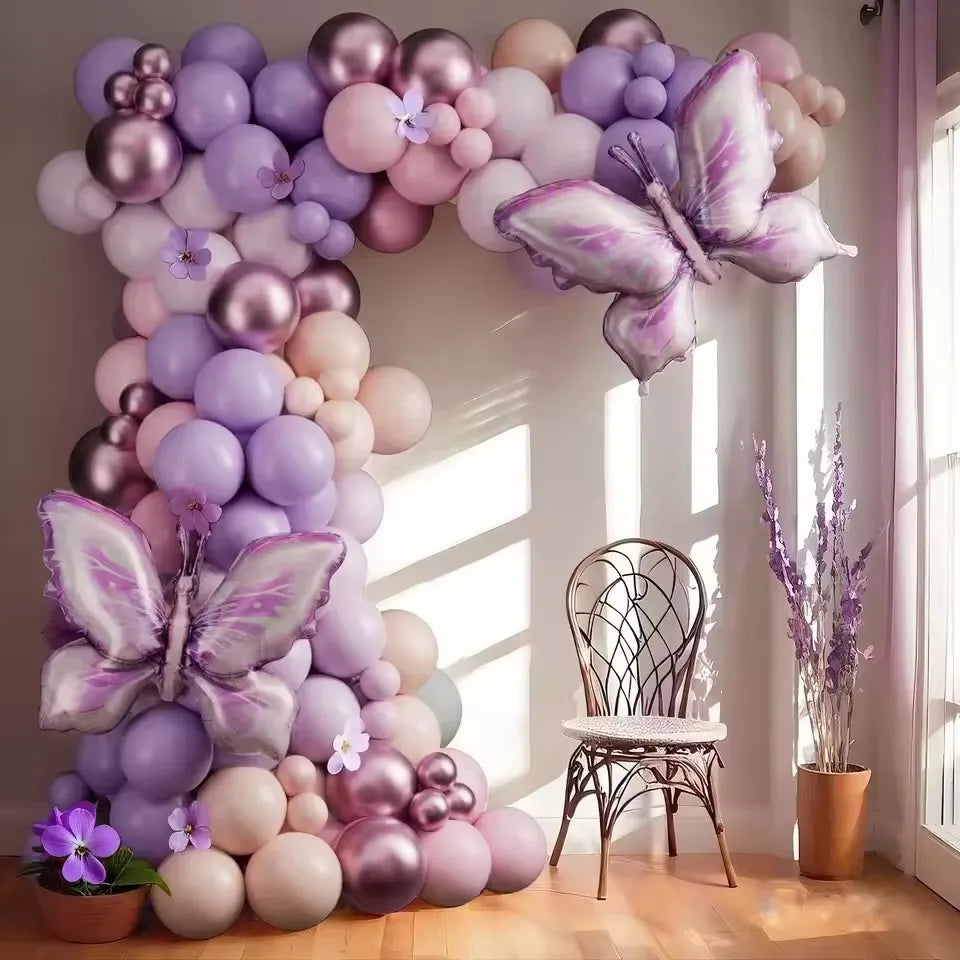 Butterfly Balloon Garland Arch Kit Macaron Purple Pink Orange Balloon Girls Birthday Party Wedding Anniversary Event Decoration