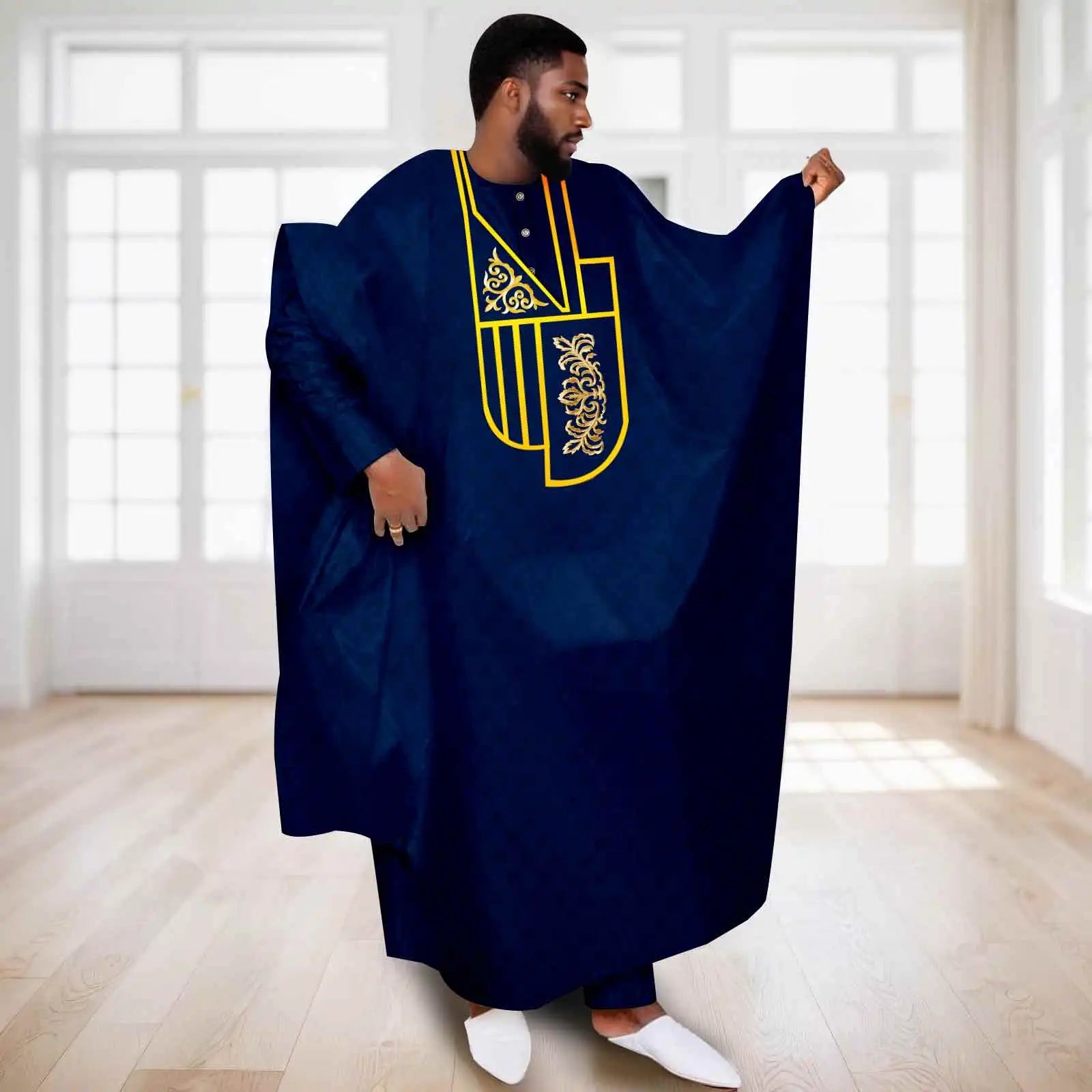 APTX African Clothes for Men Muslim Robe White Traditional Wedding Party Suit Shirt Pants 3 Pcs Set Dashiki Agbada Ramadan