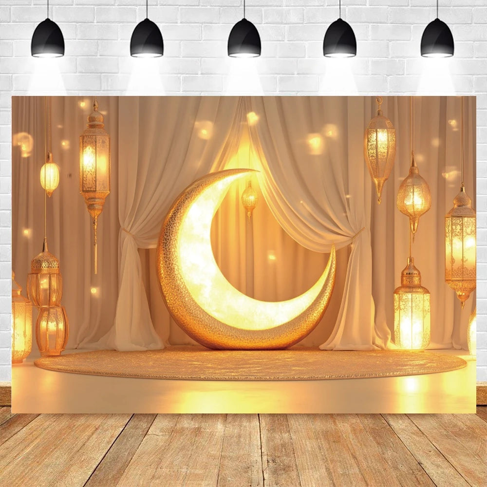 Eid Mubarak Ramadan Decoration Photography Background Islamic Muslim Mosque Moon Eid al Fitr Family Party Photo Backdrop Banner