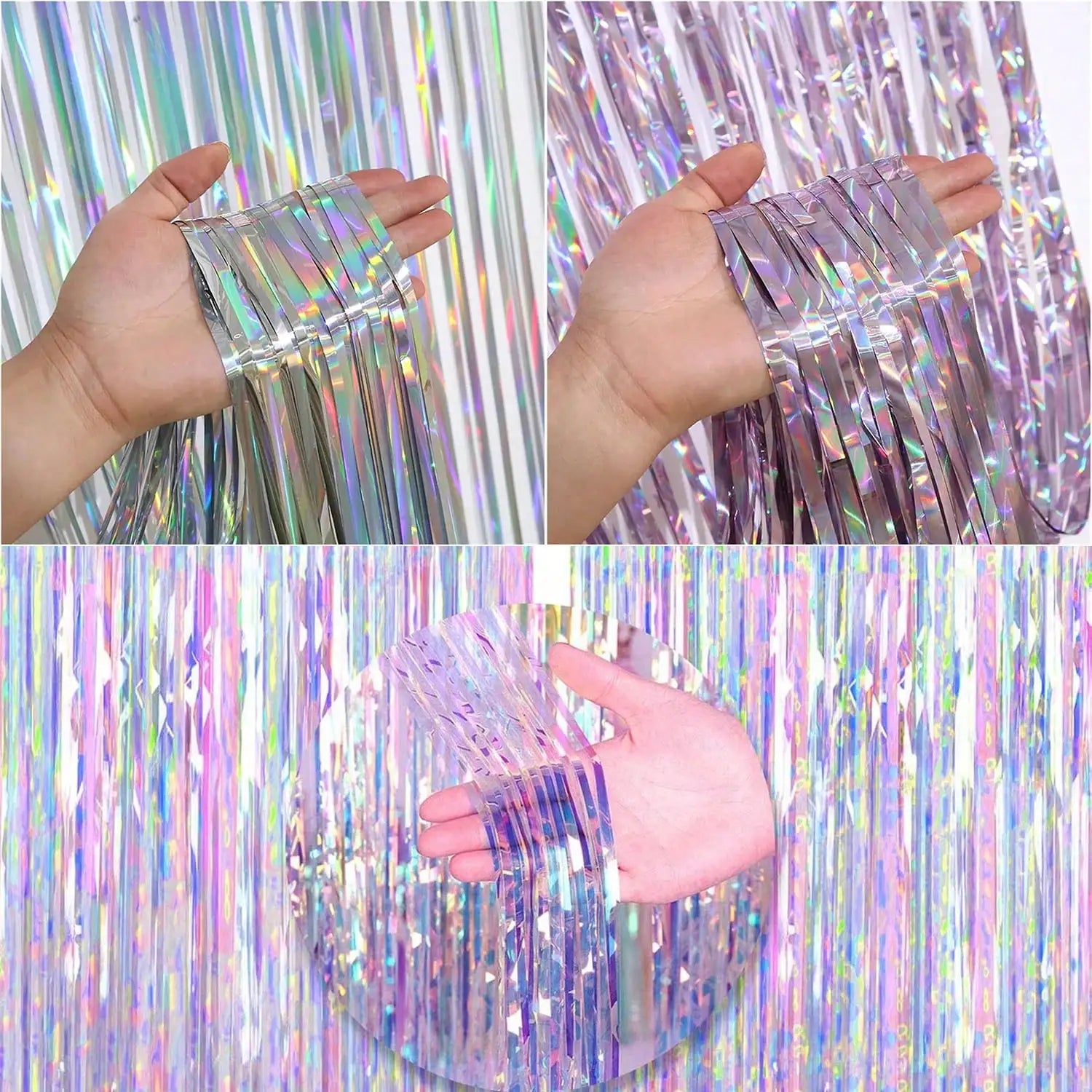3.28ft x 6.56ft Shiny Corlorful Metallic Tinsel Foil Fringe Curtains Photo Booth Props for Engagement Shower Party Decorations