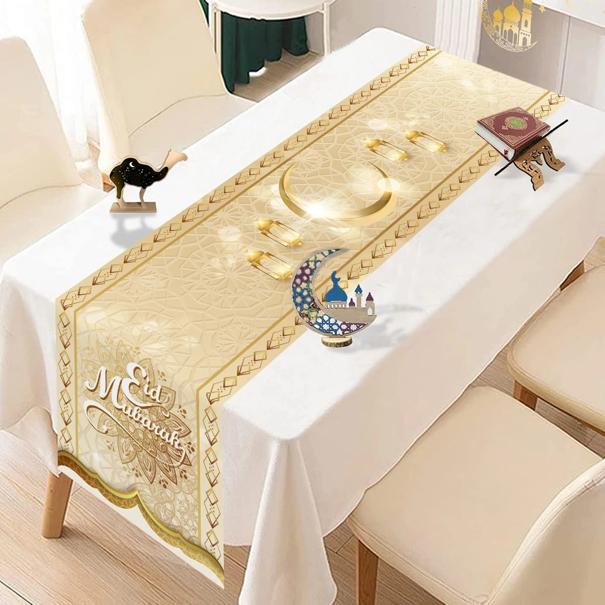 2026 Eid Mubarak Table Runner Ramadan Decor for Home Kitchen Dinning Islamic Muslim Party Decor Ramadan Kareem Eid Al Adha Gift