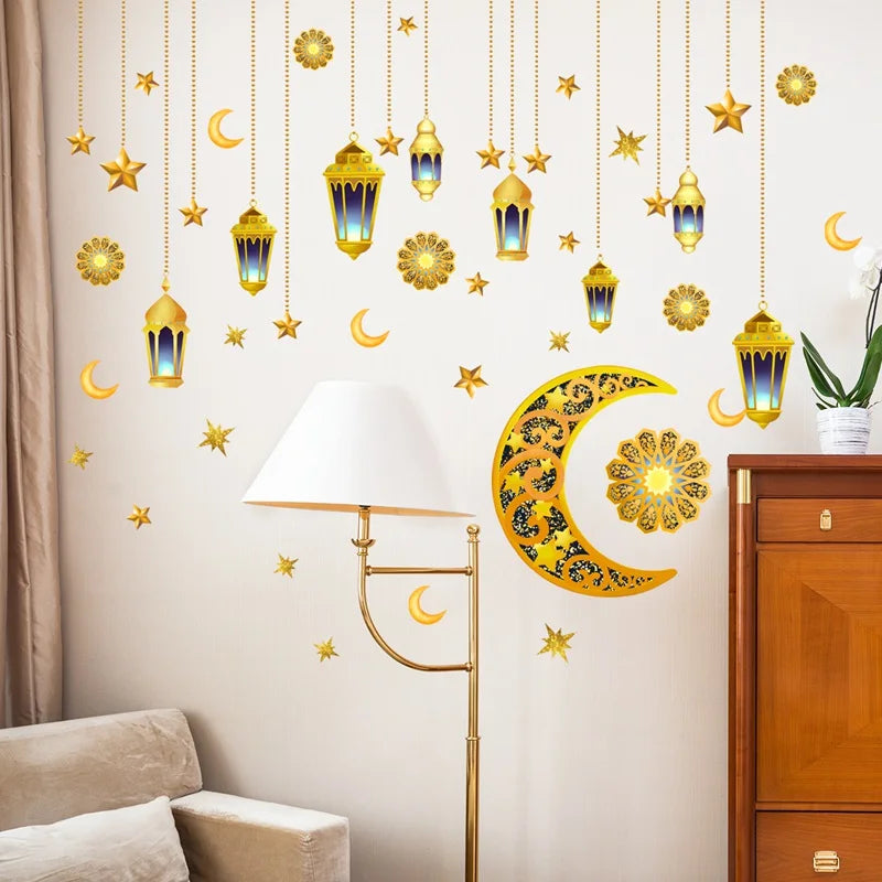 Eid Mubarak Wall Stickers Kareem Ramadan Decoration 2024 For Home Islamic Muslim Party Decor Mubarak Ramadan Window Sticker Gift