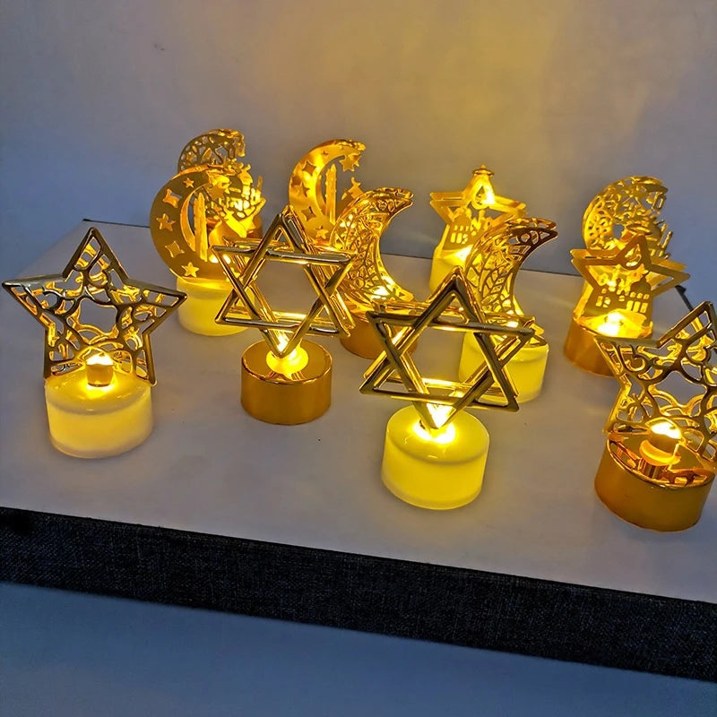 Ramadan Candlestick Islamic Prayer Candle Stick Mubarak Eid Mubarak Lamp Eid Al-Fitr Muslim Party Table Decor Lantern Light
