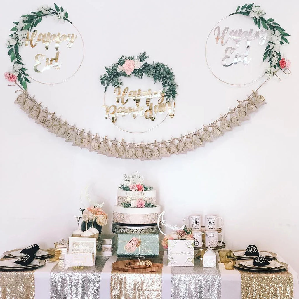 DIY Eid Mubarak Wreaths with Artificial Flower Leaves for Ramadan Kareem Islam Party Decoration Muslim Home Wall/Door Decor