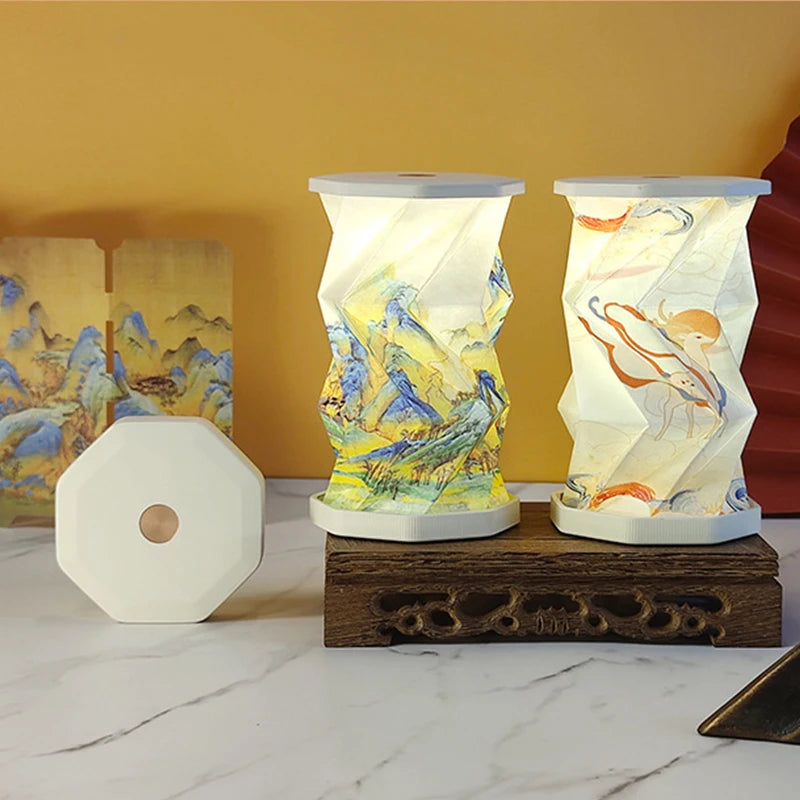 Mini Paper Lantern Night Light USB Charging Portable Foldable Book Lamp Bedroom Bedside Decor nightlight LED Table Light Gifts