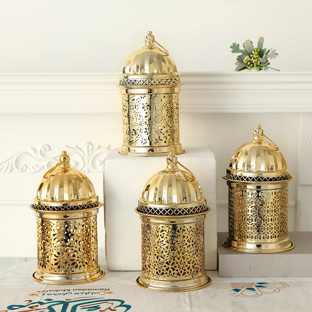 Gold Metal Lantern Lights Fancy Dome Ramadan Decoration Lamp With Music Eid Mubarak Home Decors Islamic Muslim Gifts Eid al-Fitr