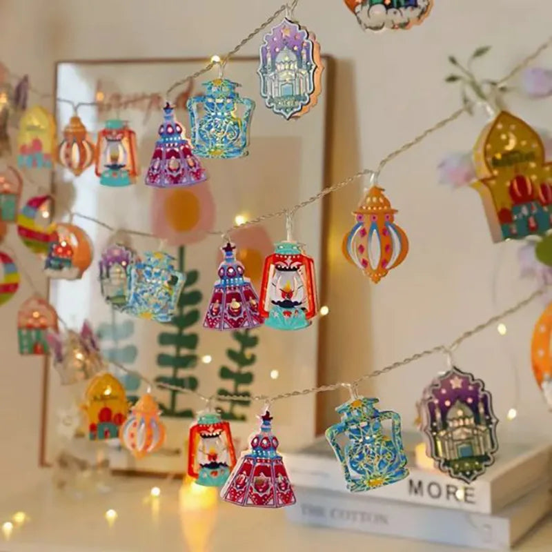 Ramadan Star Moon Castle LED String Lights Eid Mubarak Decoration 2026 for Muslim Islam Party Eid al-Fitr Wall Pendant String
