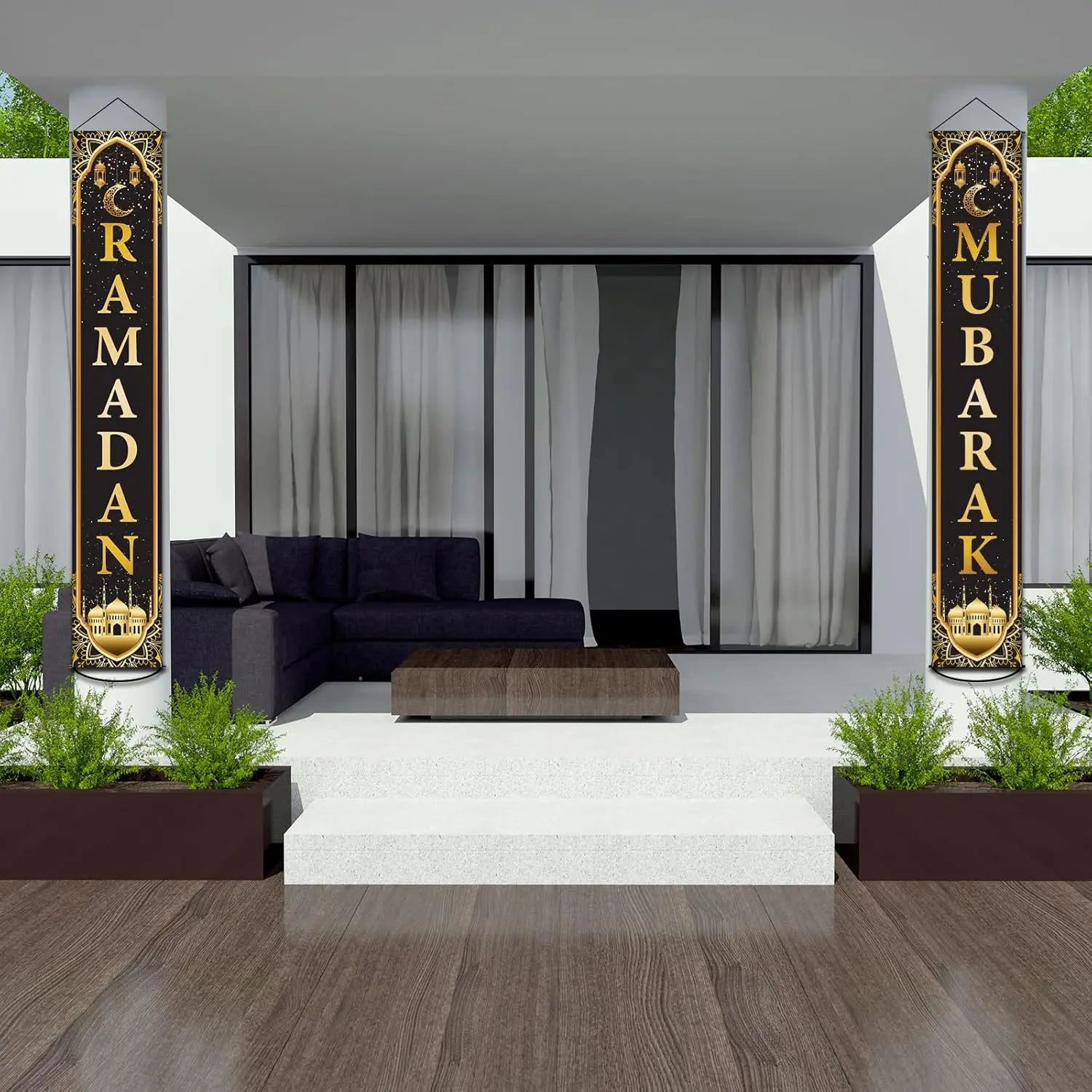 VIKAMA Ramadan Mubarak Banner Porch Hanging Background Set Indoor and Outdoor Party Decoration Supplies