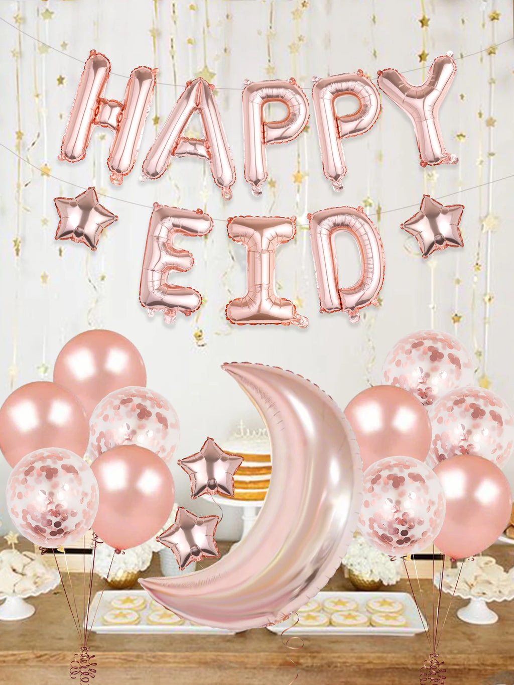 23pcs Rose gold Ramadan balloon set, suitable for celebrating Ramadan Kareem, Eid Mubarak, Ramadan parties.