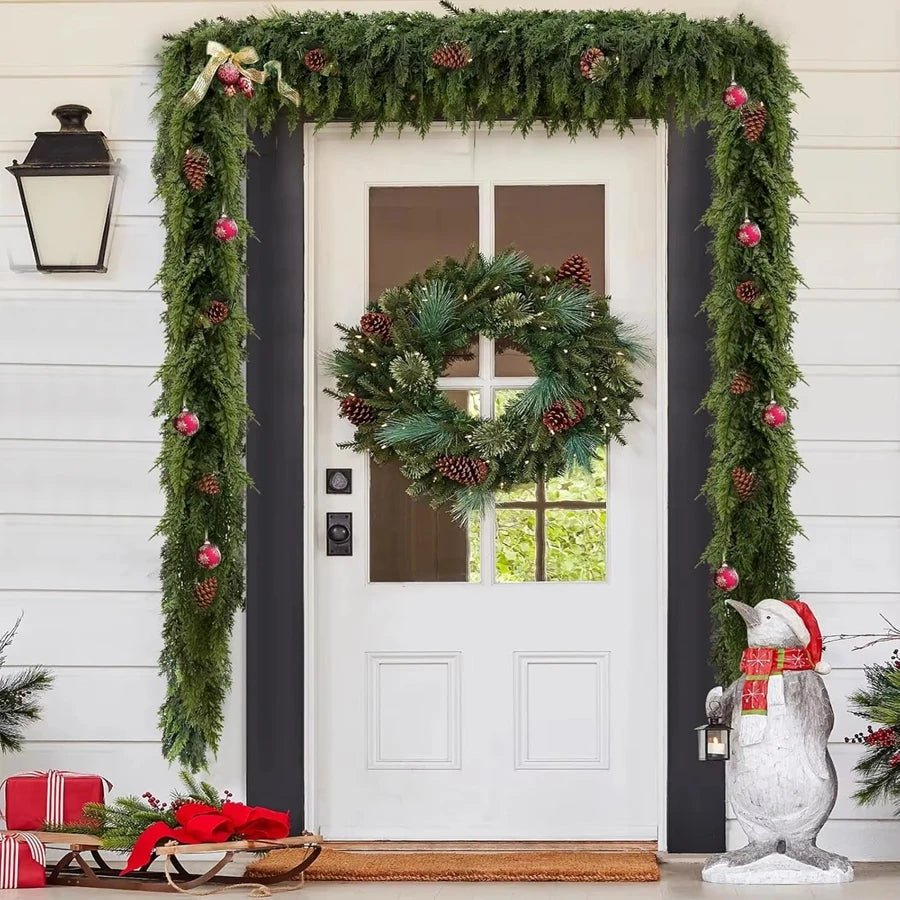 1/2pcs Artificial Plants Christmas Tree Cypress Leaf Garland Home Room Table Decor Outdoor Yard Pine Rattan Hanging Adorn Wreath