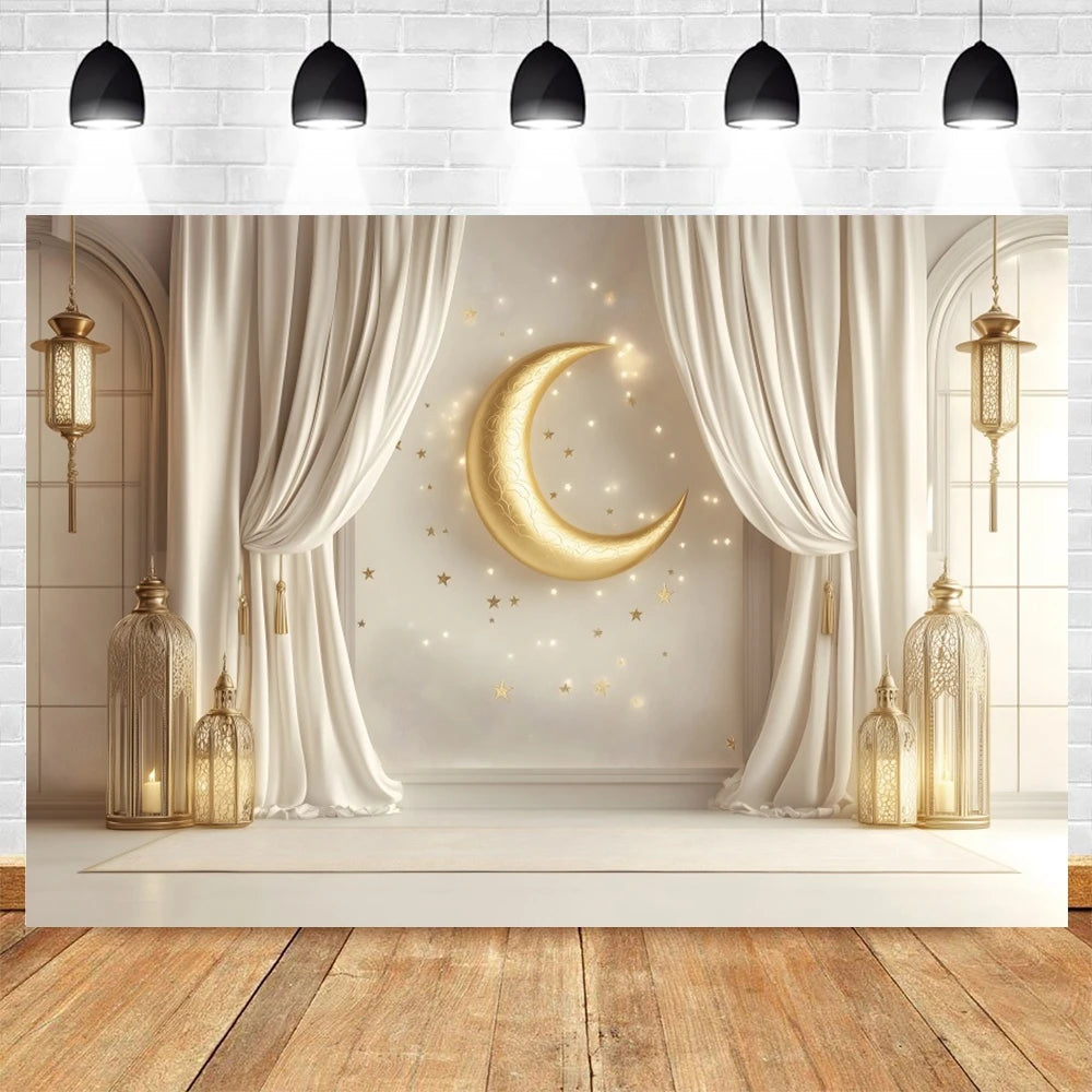 Eid Mubarak Ramadan Decoration Photography Background Islamic Muslim Mosque Moon Eid al Fitr Family Party Photo Backdrop Banner