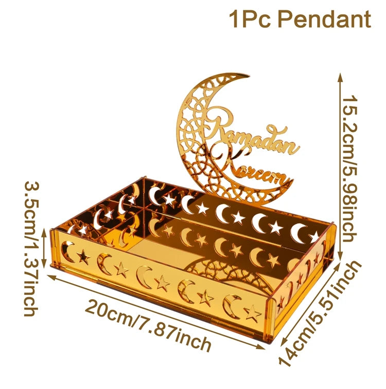 Ramadan Tray Table Centerpieces Plate Acrylic Ramadans Eid Mubarak Decorations for Home 2025 Islam Muslim Festival Party Gifts