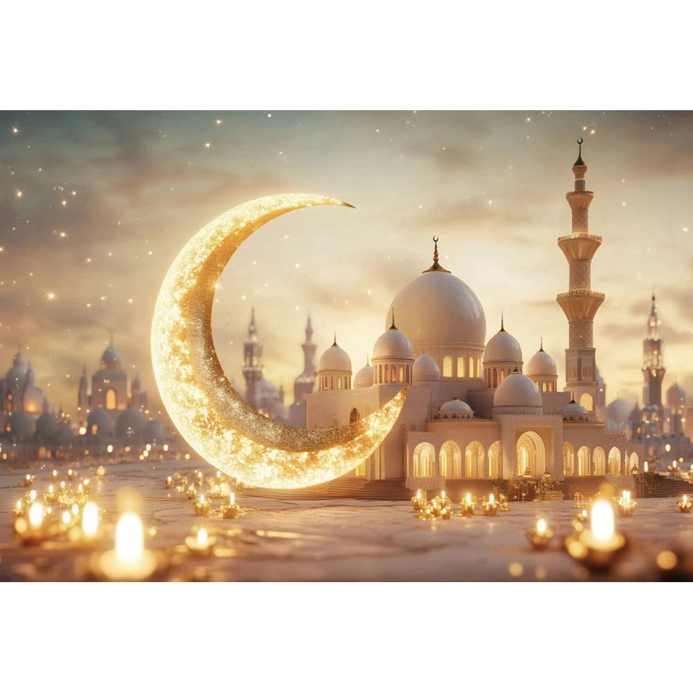 2026 Eid Mubarak Backdrop Islamic Mosque Ramadan Aladdin Moroccan Golden Moon Muslim Kareem Al Fitr Festival Photo Background