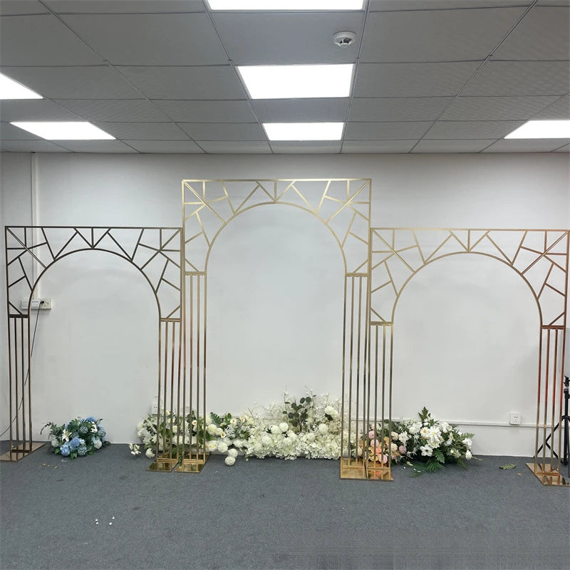 1pcs f30 83in Golden Stainless Steel Crescent Half Moon Wedding Arch Party Stage Backdrop Flower Stand Ballon Arch hh332